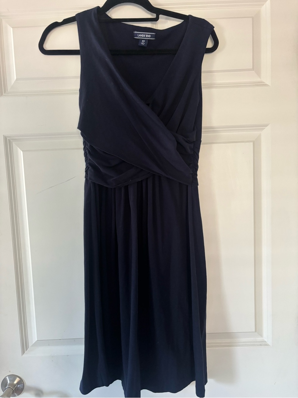 Lands' End Navy Sleeveless Faux-Wrap Midi Dress